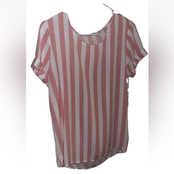 Soft Surroundings Womens Pink Striped Cabana Beachy Shirt Lightweight Size M EUC - Picture 2 of 6